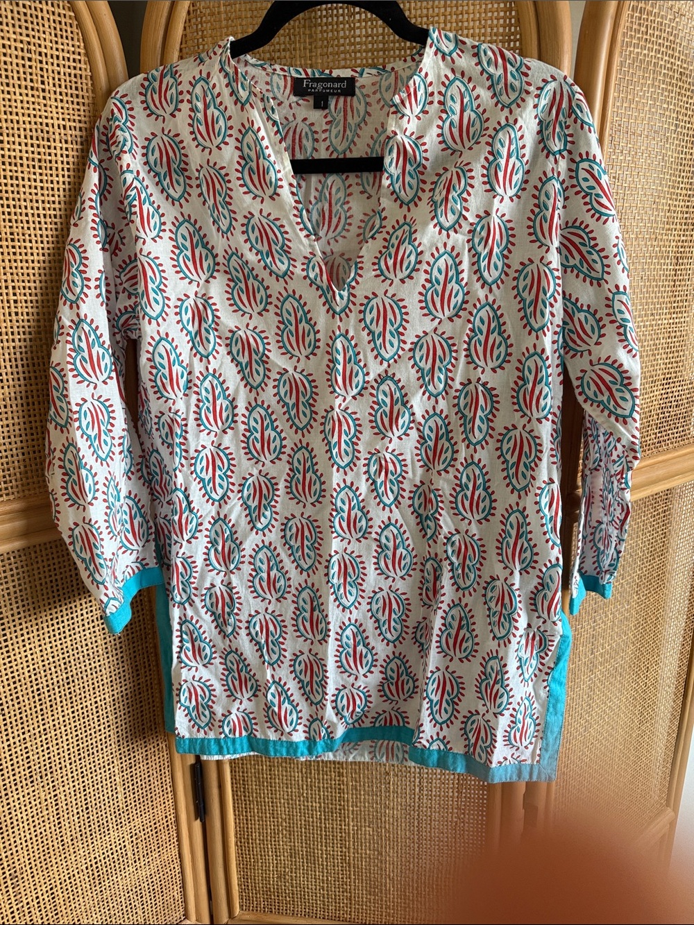 Fragonard White Paisley-Print Tunic with Teal Trim